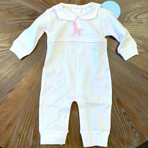 Little English girl giraffe pink crochet PLAYSUIT size 3 months